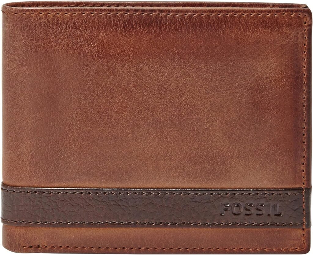 Fossil Mens Leather Bifold Wallet with Flip ID Window for Men