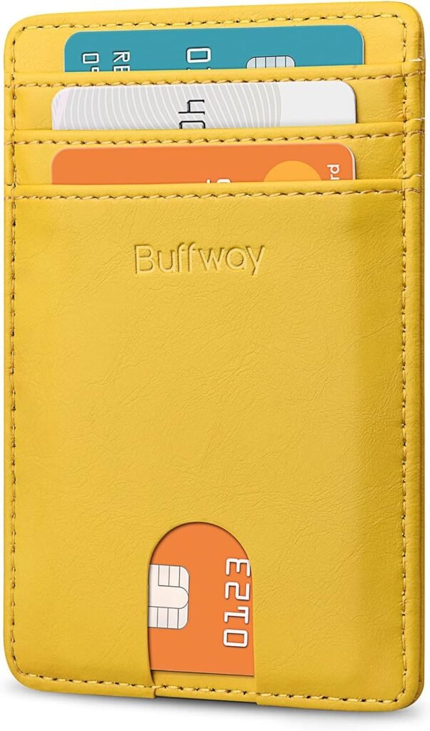 Buffway Mens Slim Wallet, Minimalist Thin Front Pocket Leather Credit Card Holder with RFID Blocking for Work Travel