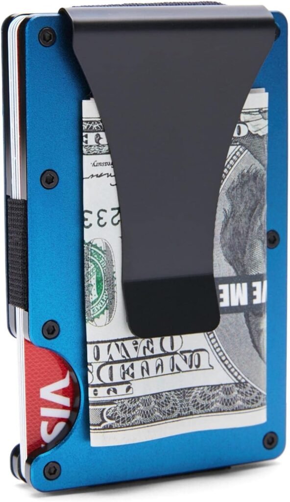 FDKOBE Minimalist Wallets for Men - Mens Slim Metal Wallet with Money Clip - RFID Blocking Front Pocket Aluminum Credit Card Holder for Travel Business