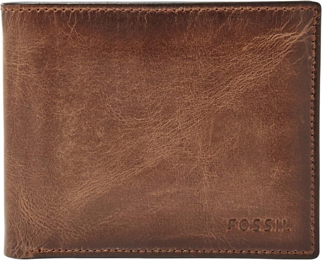 Fossil Mens Derrick Leather RFID-Blocking Bifold Passcase with Removable Card Case Wallet for Men