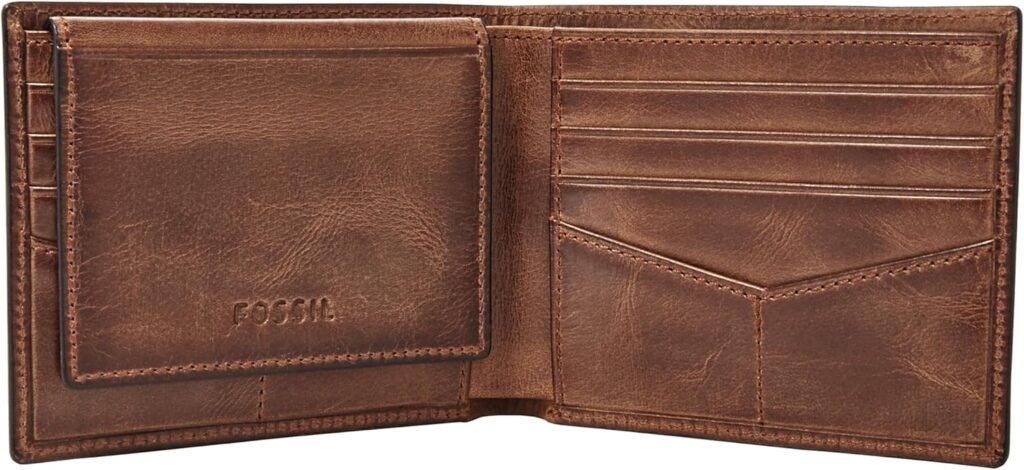 Fossil Mens Derrick Leather RFID-Blocking Bifold Passcase with Removable Card Case Wallet for Men