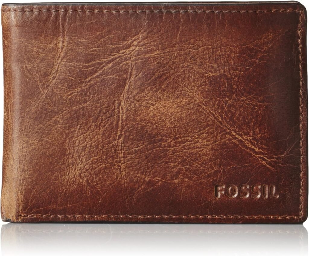 Fossil Mens Leather Slim Minimalist Bifold Front Pocket Wallet for Men