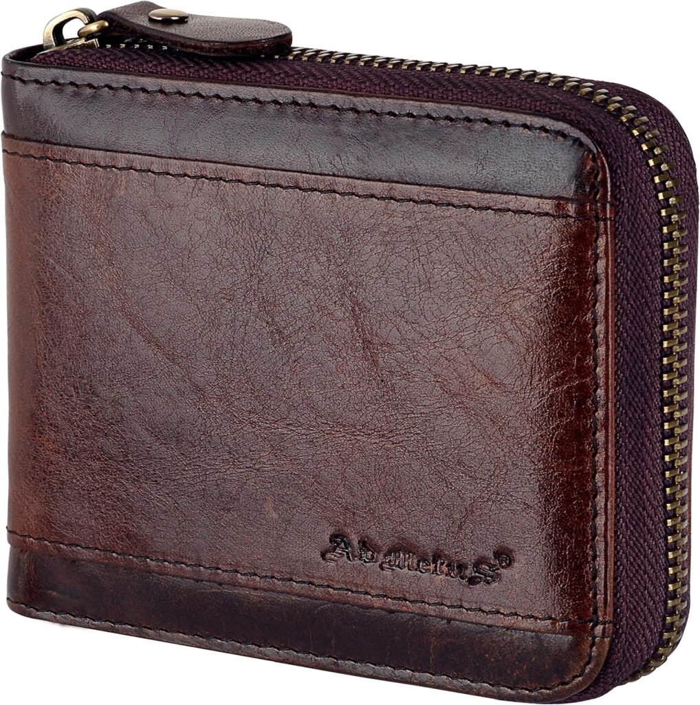 Admetus Mens RFID Blocking Wallets Zipper Leather Wallet for Men Bifold RFID Card Holder