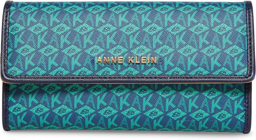 Anne Klein AK Cube Logo Flap Wallet, Distant Mountain-Clover/Distant Mountain