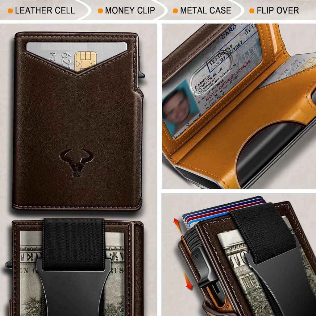 BULLIANT Men Wallet Gift Boxed,Slim Front Pocket Wallet Money Clip Card Holder 3.8x2.7,Pop-up Access