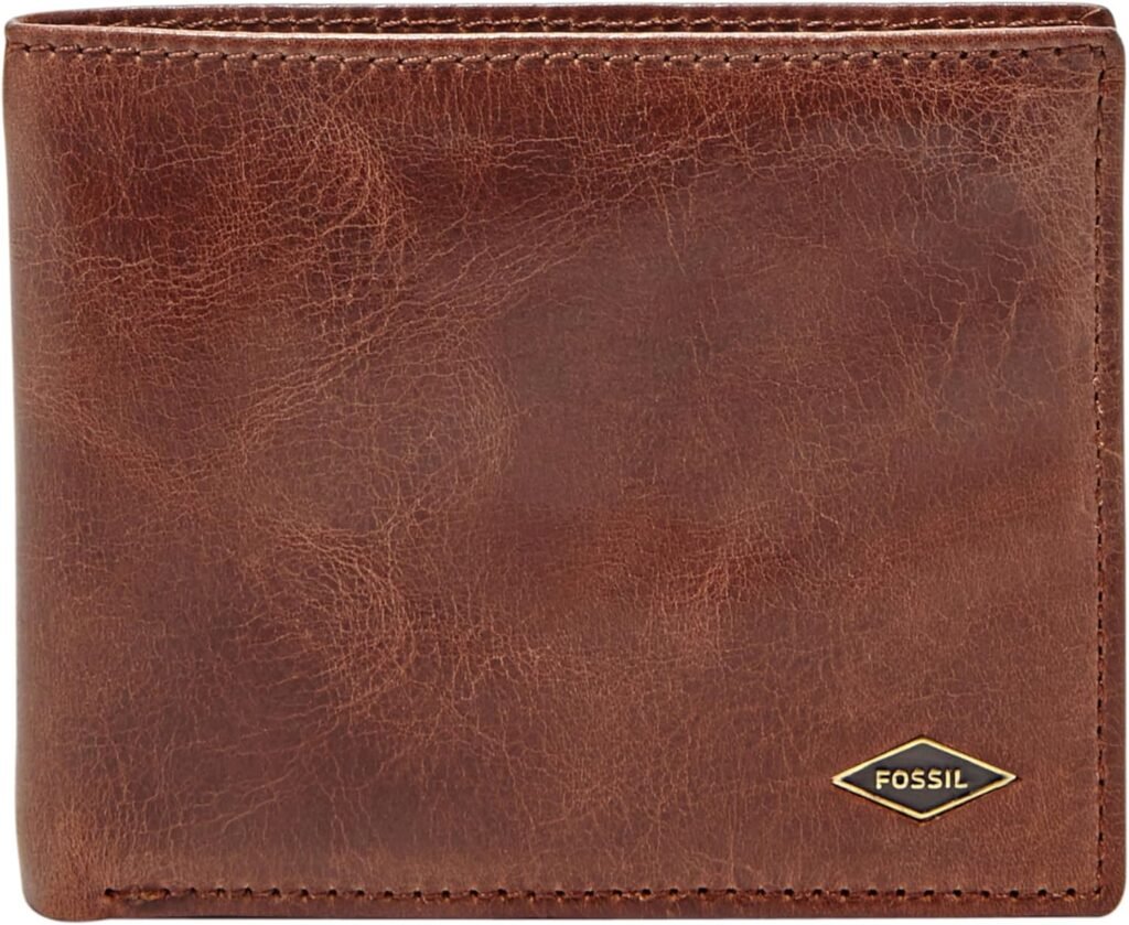 Fossil Mens Ryan RFID-Blocking Leather Bifold Wallet with Flip ID Window for Men