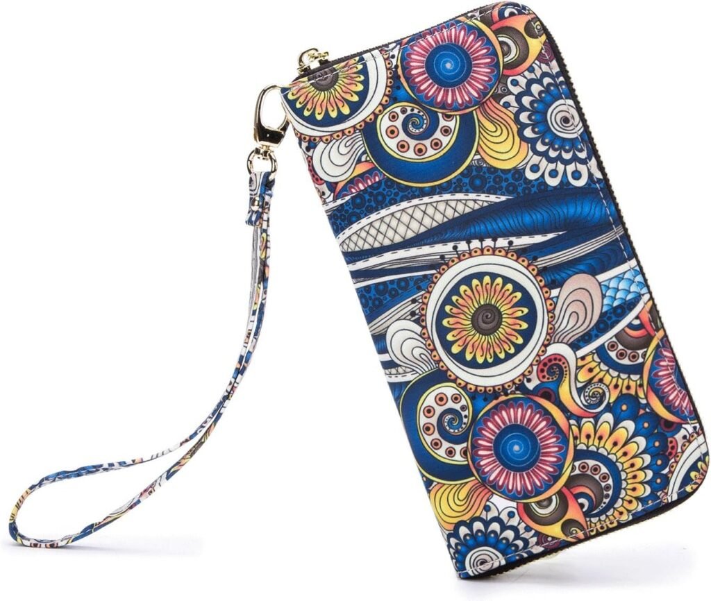 LOVESHE Womens Wallet RFID Blocking Bohemian style Credit Card Zip Around Phone Clutch Large Travel Purse Wristlet