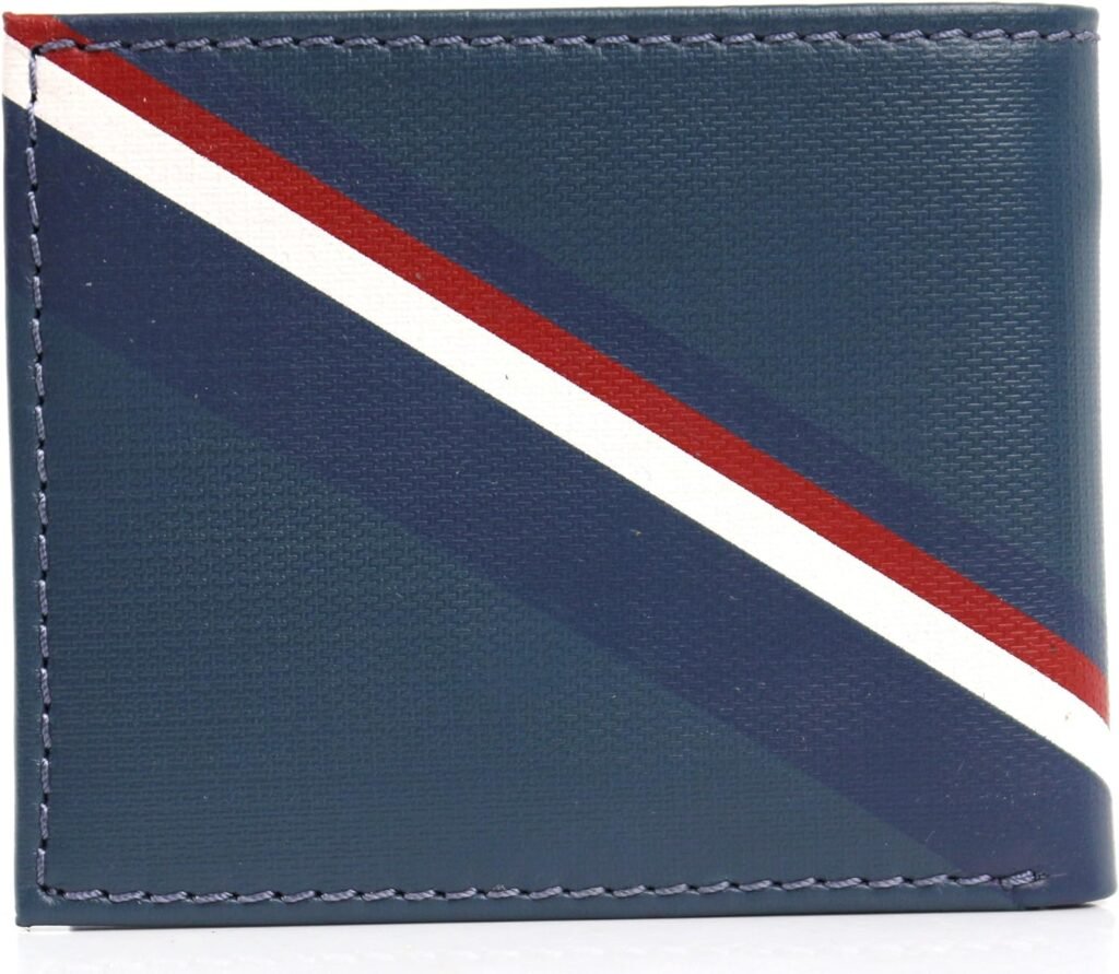 New Tommy Hilfiger Mens Leather Double Billfold Passcase Wallet  Valet (Blue/Grey)