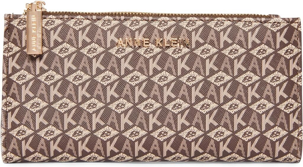 Anne Klein AK Cube Logo bi fold Wallet, Cream-Brown/Saddle