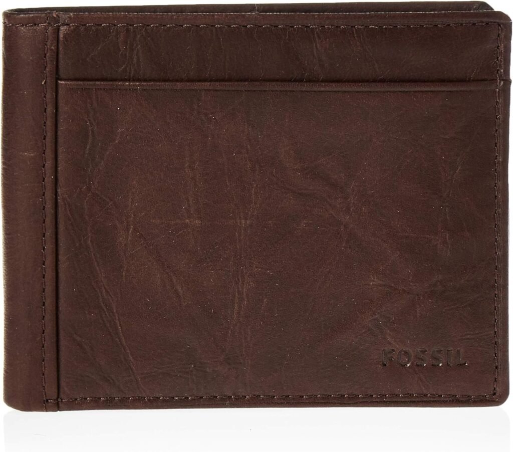 Fossil Mens Leather Bifold Wallet with Flip ID Window for Men