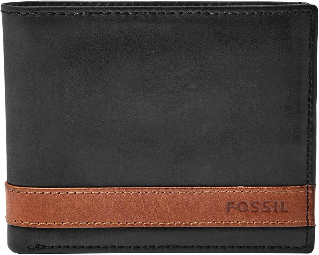 Fossil Mens Leather Bifold Wallet with Flip ID Window for Men