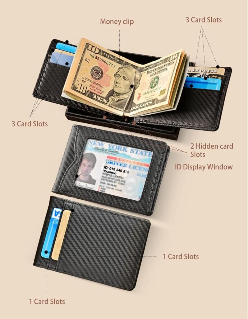 kinzd Slim Wallet with Money Clip RFID Blocking Minimalist Bifold Wallet for Men Genuine Leather Front Pocket Card Holder