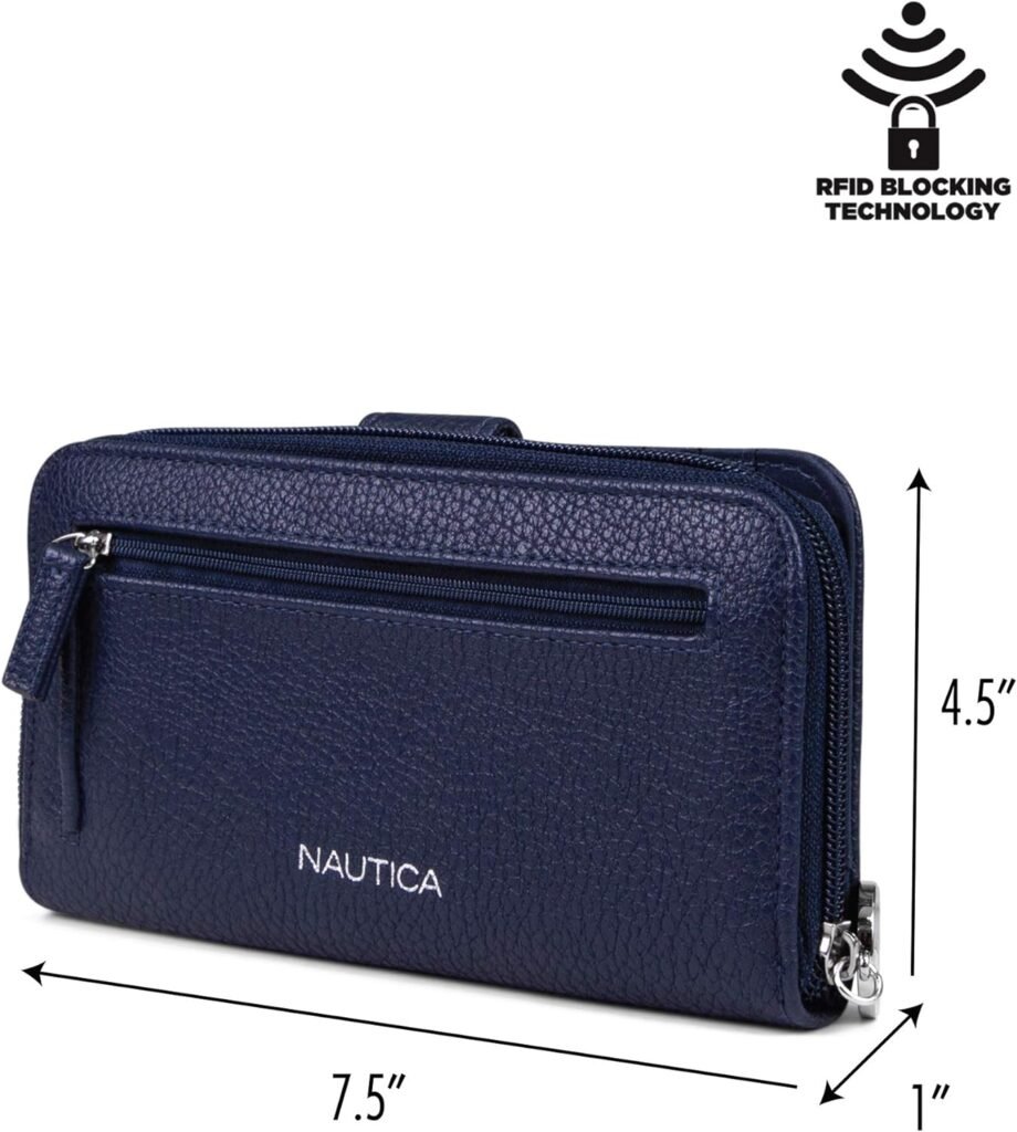 Nautica Be Shore Womens Wallet RFID Blocking Zip Around Clutch (Indigo)