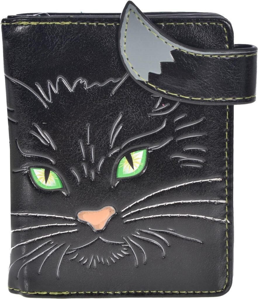 Shag Wear Womens Premium Vegan Clutch Cardholder Wallet Zipper Purse with Pretty Fluffy Cat Black