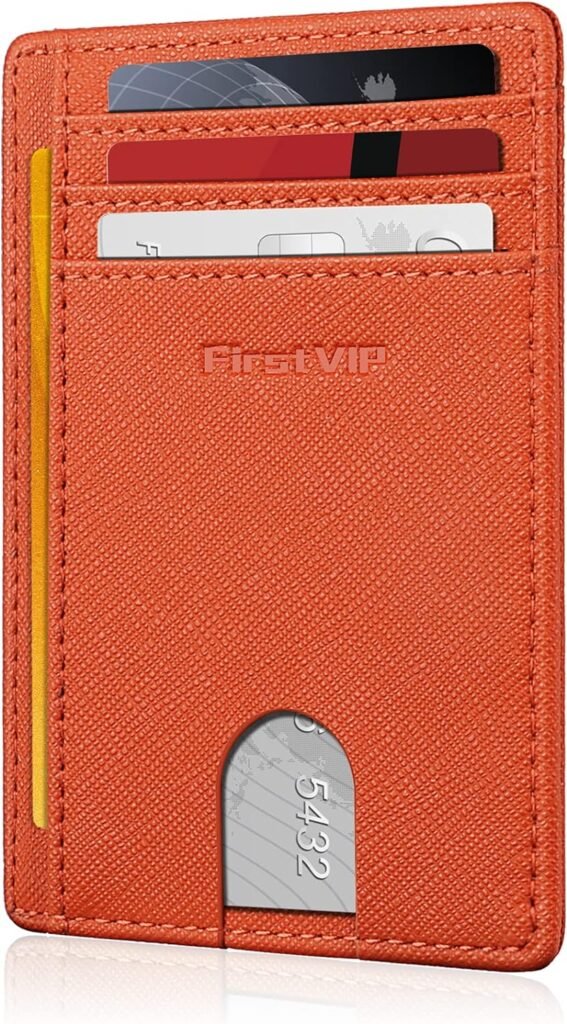 Slim Minimalist Front Pocket RFID Blocking Leather Wallet for Men and Women, Red