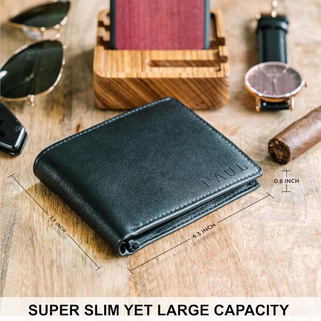 STAY FINE Top Grain Leather Wallet for Men | RFID Blocking | Bifold, Extra Capacity with 2 ID Windows | Ultra Strong Stitching | Slim Billfold with 8 Card Slots | Gift for Him