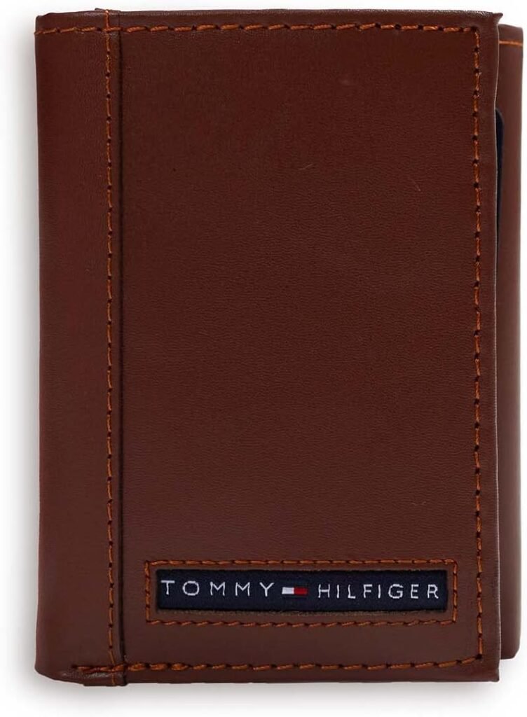 Tommy Hilfiger Mens Genuine Leather Slim Trifold Wallet with ID Window