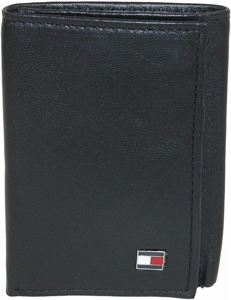 Tommy Hilfiger Mens Genuine Leather Slim Trifold Wallet with ID Window