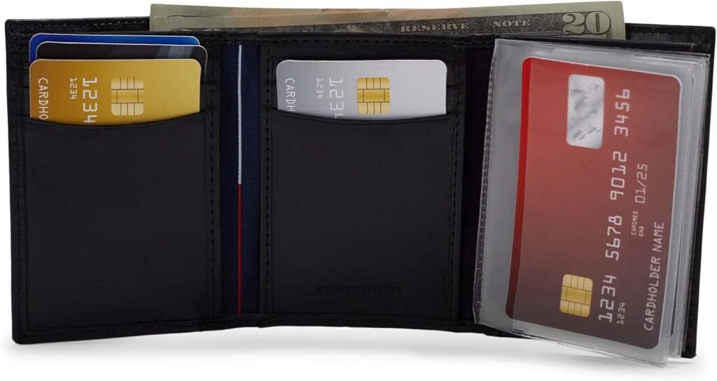 Tommy Hilfiger Mens Genuine Leather Slim Trifold Wallet with ID Window