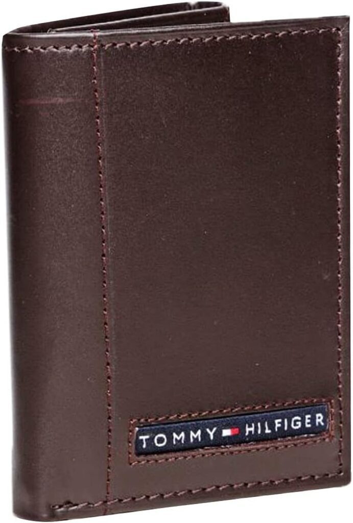 Tommy Hilfiger Mens Genuine Leather Slim Trifold Wallet with ID Window