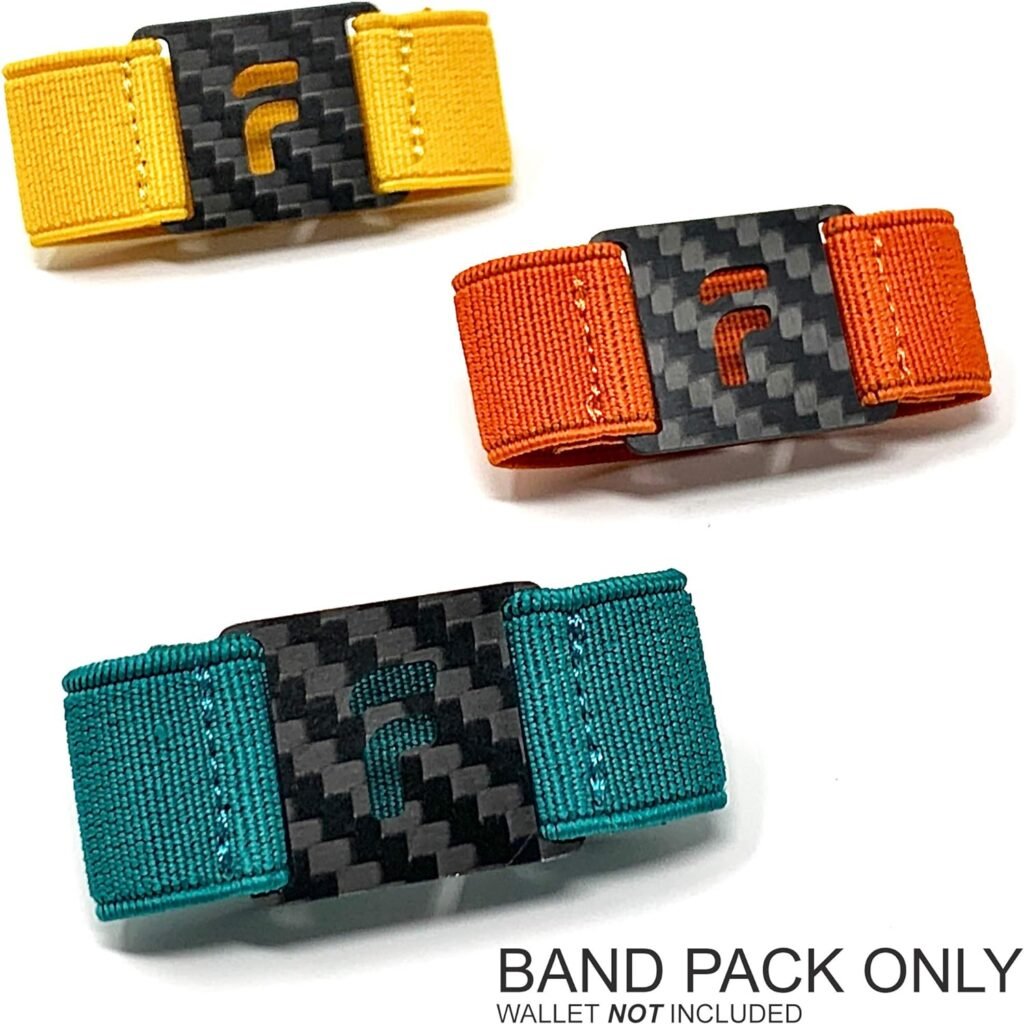 Fidelo Carbon Fiber Minimalist Wallet – Slim RFID Credit Card Holder Money Clip for Men - BAND PACK ONLY (3 Bands - Tuscany Yellow/Burnt Orange/Aqua Green) Wallet NOT Included