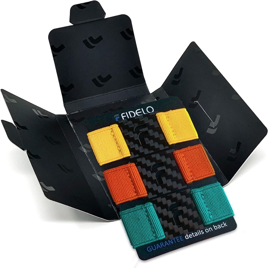 Fidelo Carbon Fiber Minimalist Wallet – Slim RFID Credit Card Holder Money Clip for Men - BAND PACK ONLY (3 Bands - Tuscany Yellow/Burnt Orange/Aqua Green) Wallet NOT Included