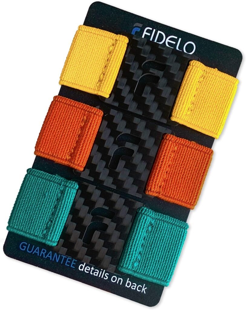 Fidelo Carbon Fiber Minimalist Wallet – Slim RFID Credit Card Holder Money Clip for Men - BAND PACK ONLY (3 Bands - Tuscany Yellow/Burnt Orange/Aqua Green) Wallet NOT Included