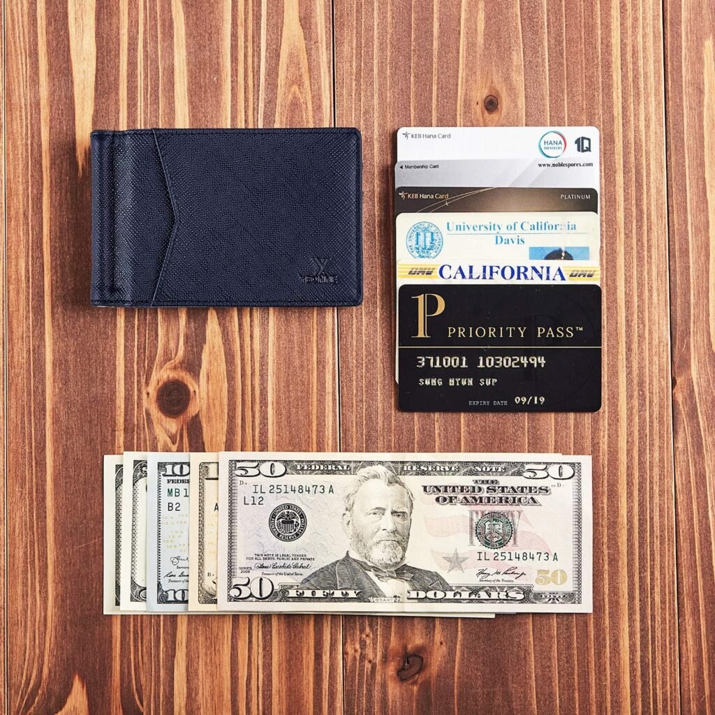 Mens Slim Wallet with Money Clip Front Pocket RFID Blocking Thin Bifold Leather Card Holder Minimalist Mini Billfold