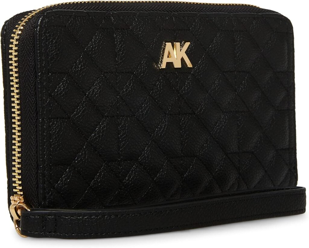 Anne Klein Womens Ak Quilted Ak Zip Around Wallet top handle satchel, Black, One Size US