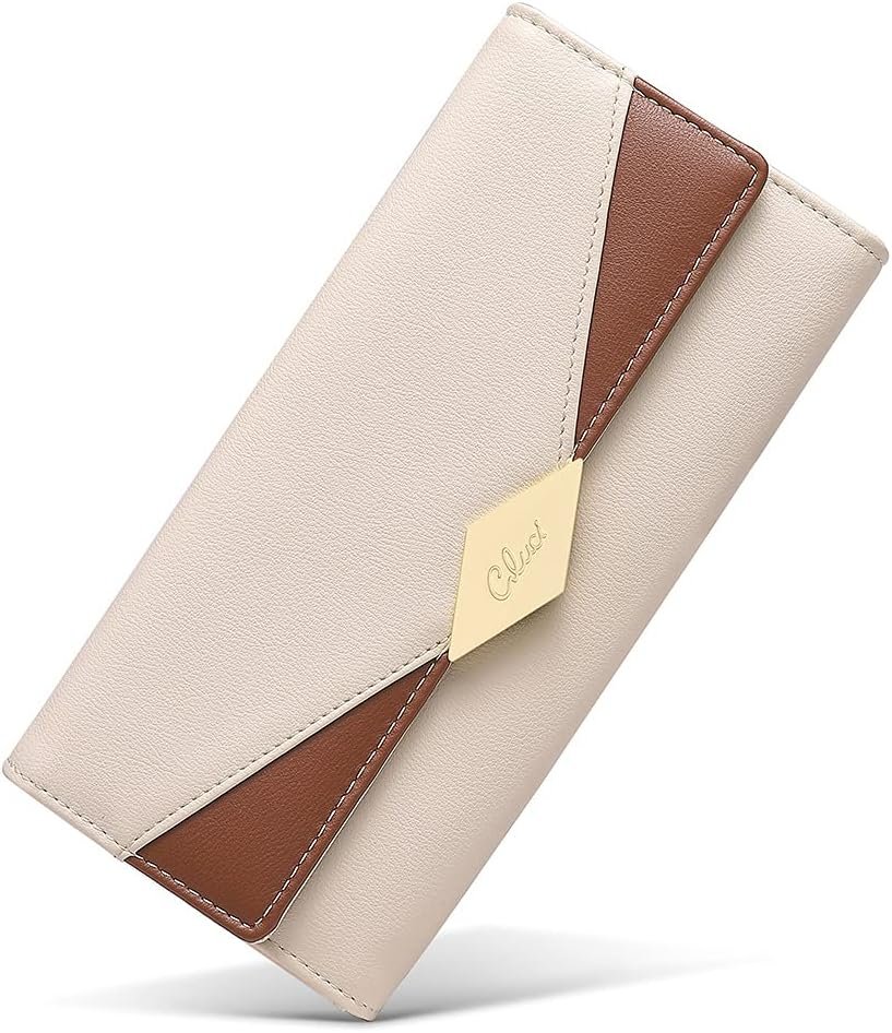 CLUCI Women Wallet Soft Leather Designer Trifold Multi Card Organizer Lady Clutch Beige