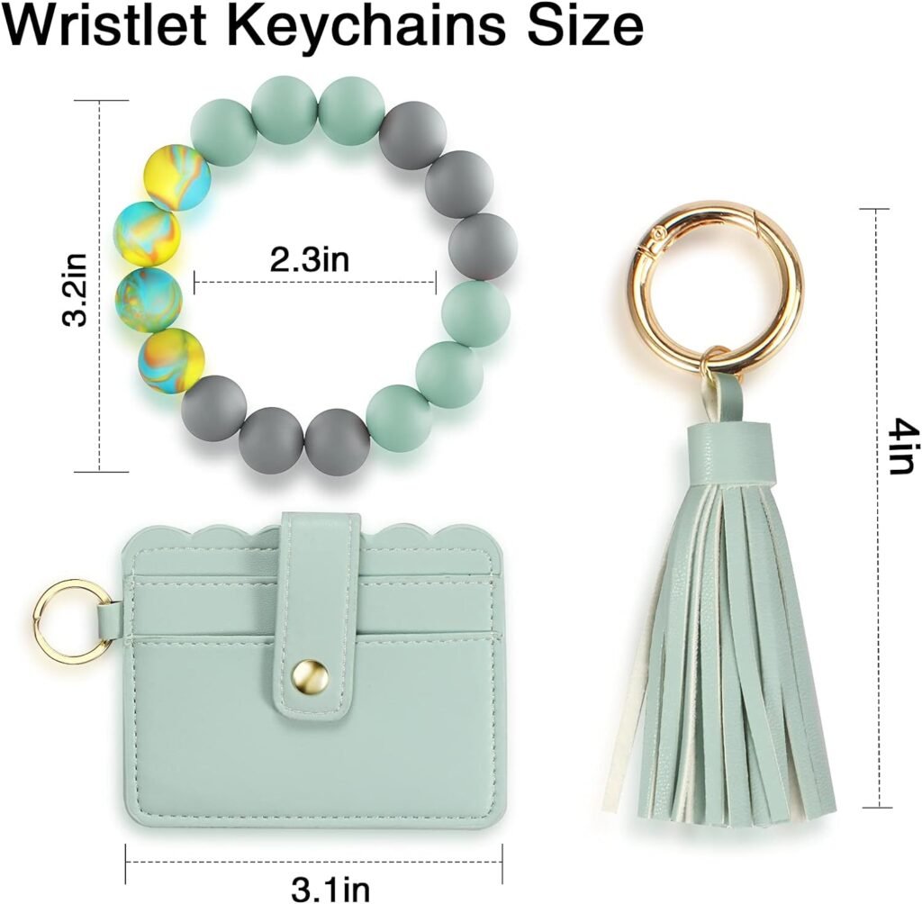 Cooperwin Wristlet Keychain Key Ring Bracelet: Silicone Chain Beaded Bangle Card Holder