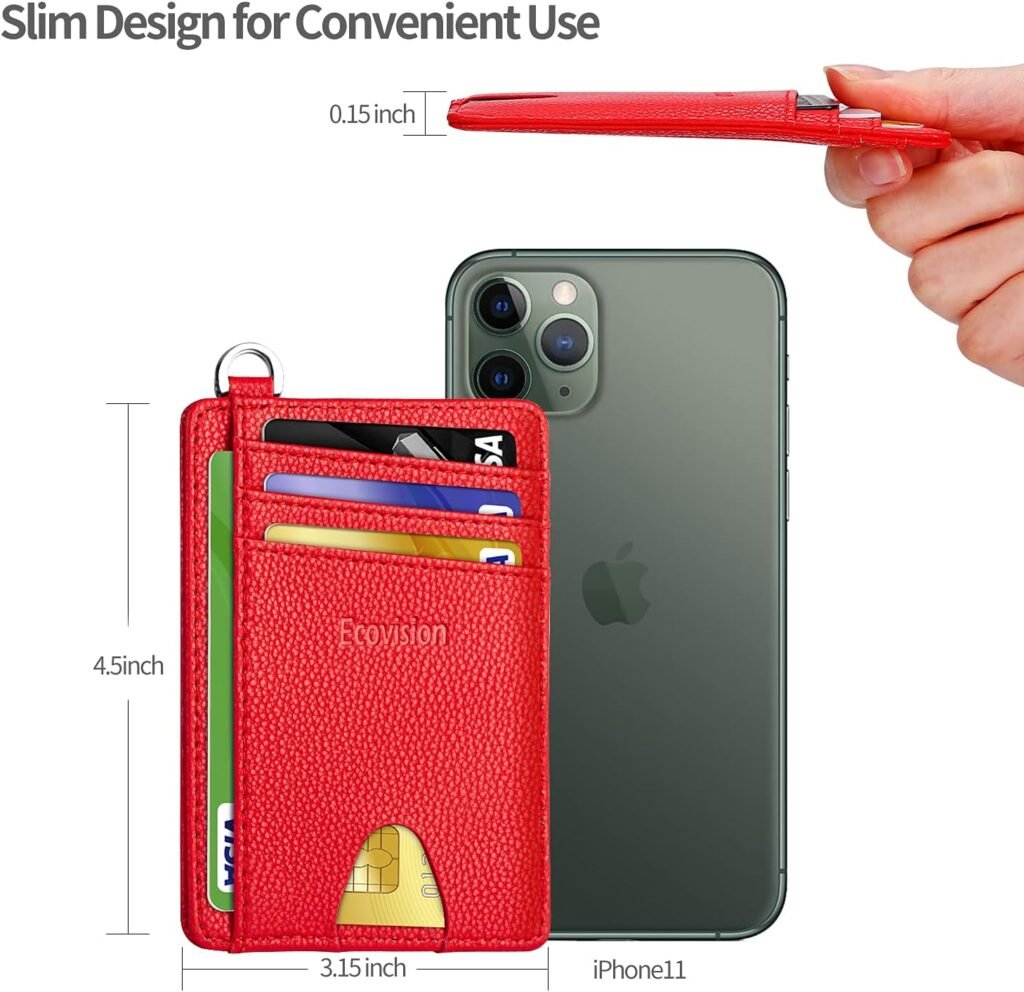 EcoVision Slim Minimalist Front Pocket Wallet, RFID Blocking Credit Card Holder Wallet with Detachable D-Shackle for Men Women