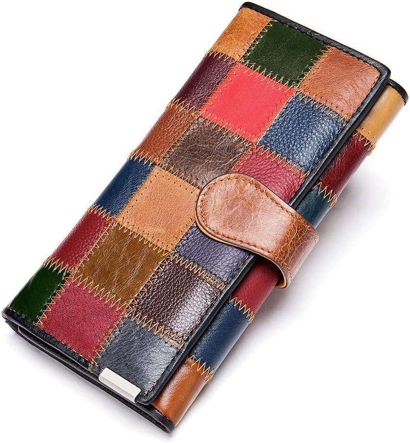 Eysee Wallets for women large Capacity Genuine Leather, Long Stitching wallet multi color