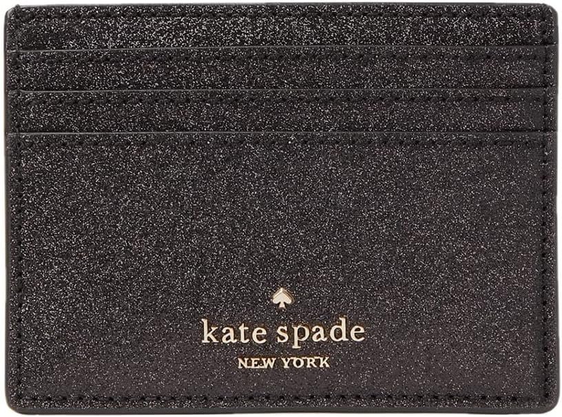 Kate Spade New York Shimmy Glitter Boxed Small Faux Leather Cardholder (Black)