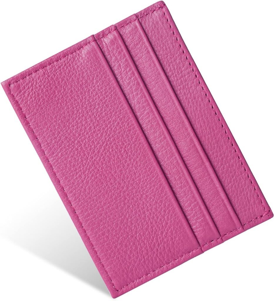 Leather Wallet, RFID Blocking Minimalist Card Holder, 6 Card Slots  1 Pocket, Front Pocket Wallets for Men  Women (Rose Red)