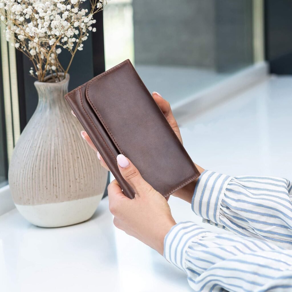 moonster Leather Wallets for Women, Handmade Womens Leather Wallet Brown, Genuine Leather Wallet Women, Ladies Wallets Leather, Womens Wallets, Multi Compartment RFID Wallet for Women 8x4