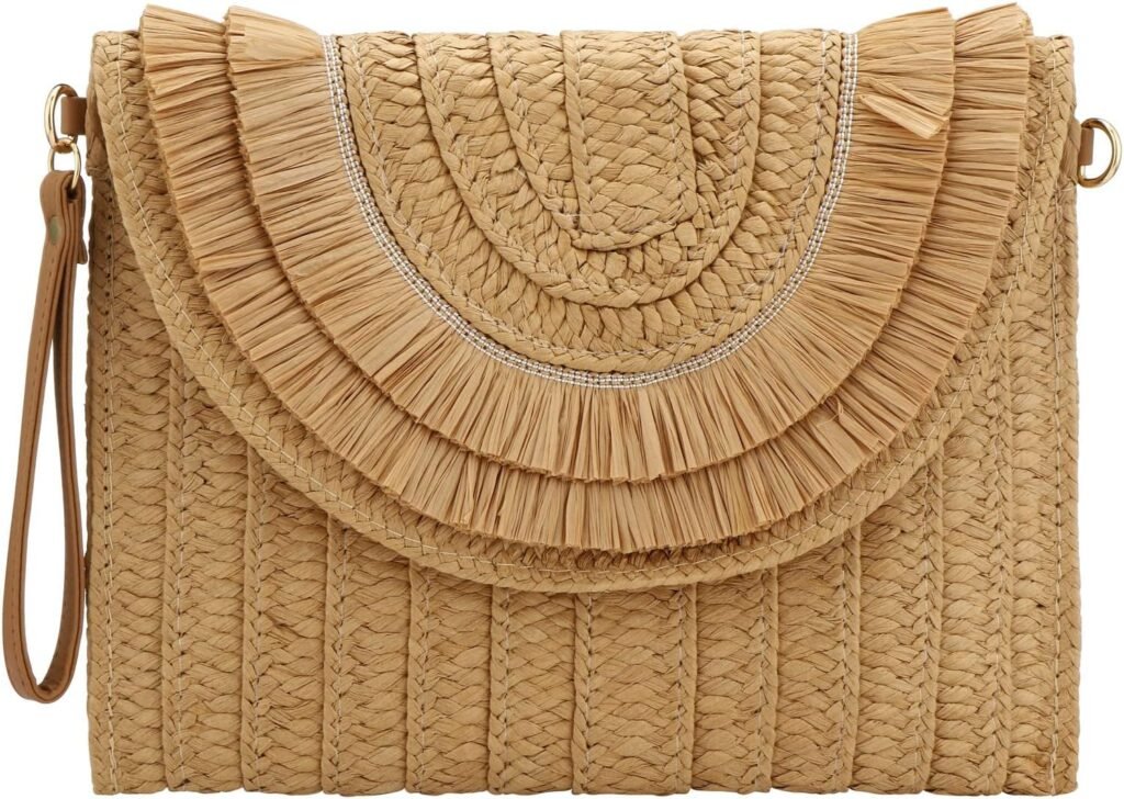 YYW Straw Clutch,Straw Handbag Clutch for Women Summer Beach Straw Woven Envelope Purse Wallet