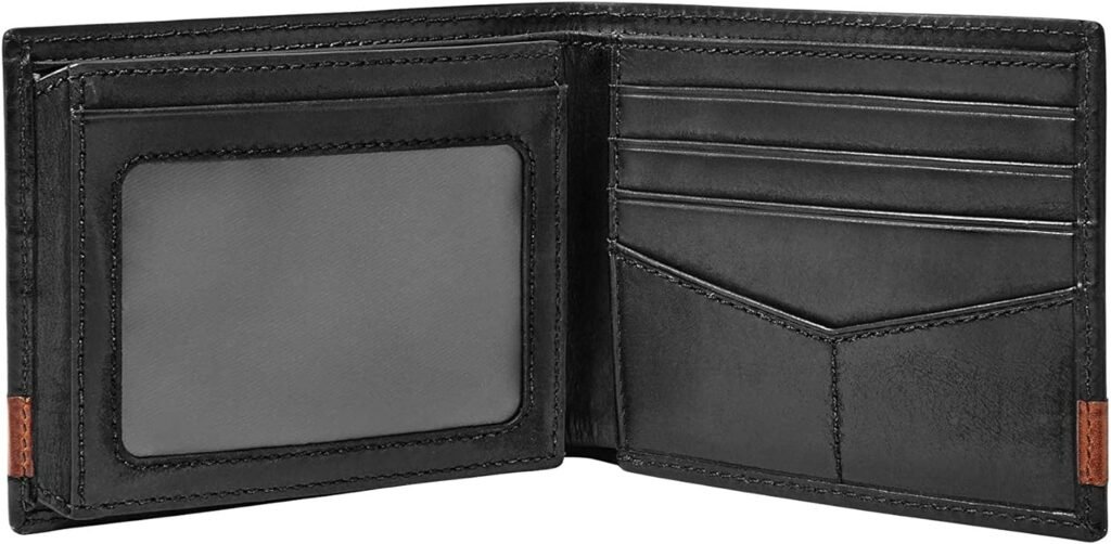 Fossil Mens Leather Bifold Wallet with Flip ID Window for Men
