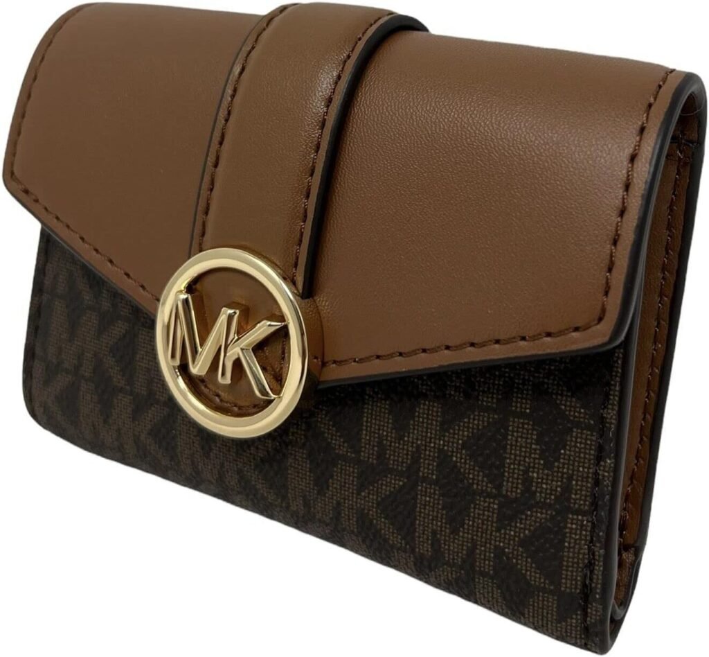 Michael Kors Carmen Womens Medium Bifold Wallet Flap Brown Signature Logo