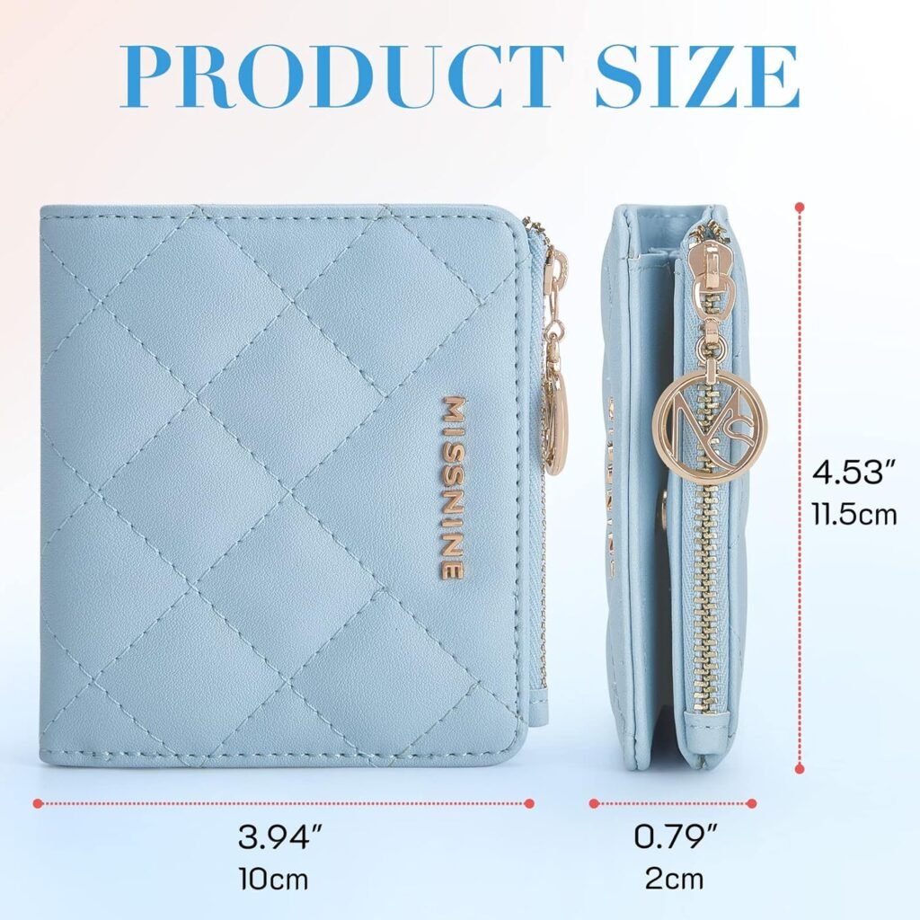 Missnine Small Wallet for Women RFID Card Holder Compact Ladies Wallet Pink Quilted Bifold Purse with ID Window and Coin Pocket
