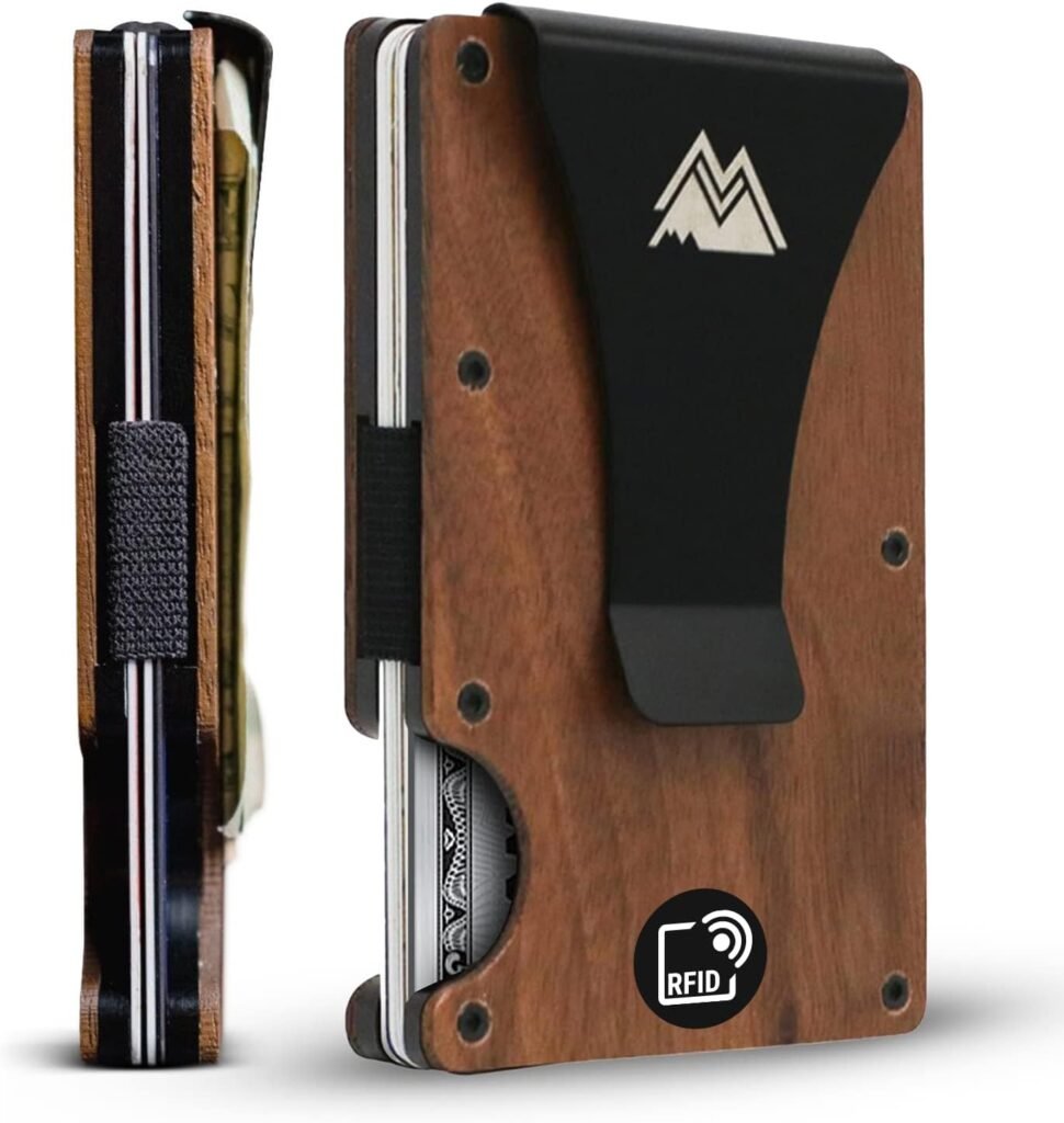 Mountain Voyage Minimalist Wallet for Men - Slim RFID Wallet, Scratch Resistant, Natural Walnut Wood Credit Card Holder  Money Clip, Easily Removable Money  Cards, Mens Wallets