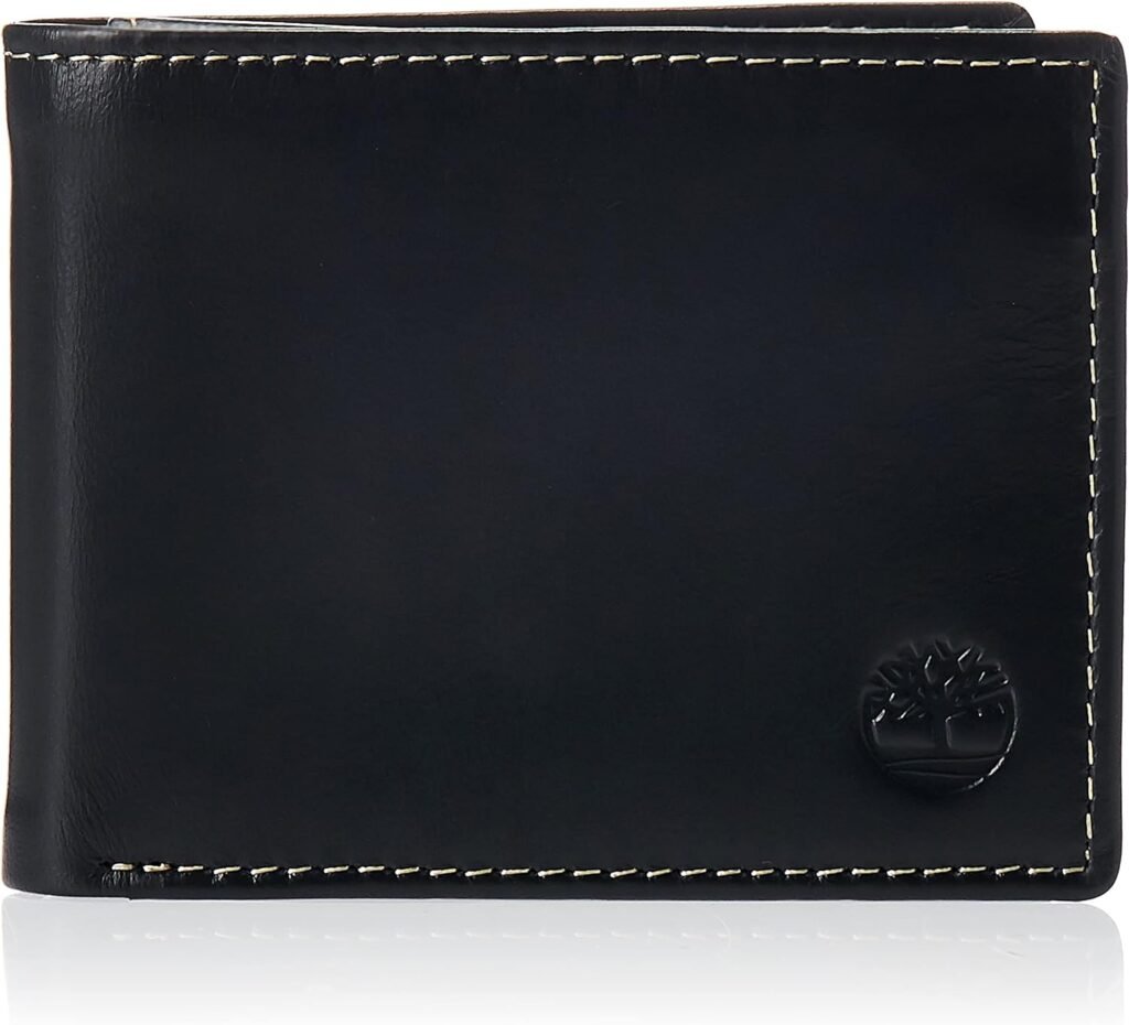 Timberland Mens Leather Wallet with Attached Flip Pocket, Black (Cloudy), One Size