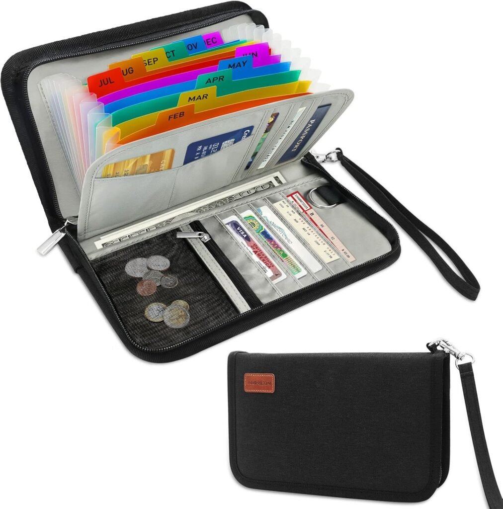 13 Pockets Receipt Coupon Organizer with Card Holder, Mini Expandable Ticket Storage  Card Case with Labels,Check/Bill/Invoice/Cash Sorter Wallet,for Home, Purse