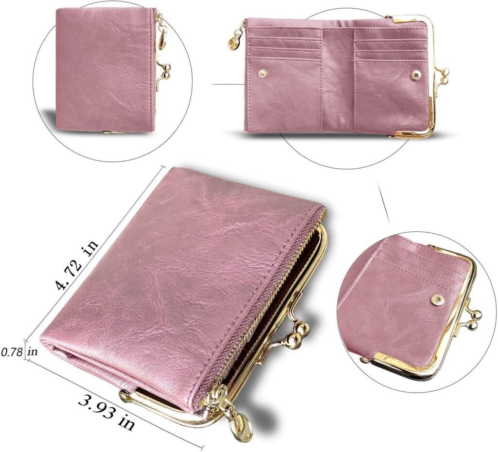 AOXONEL Womens Wallet Small Rfid Ladies Compact Bifold Leather Vintage Coin Purse With Zipper and Kiss Lock