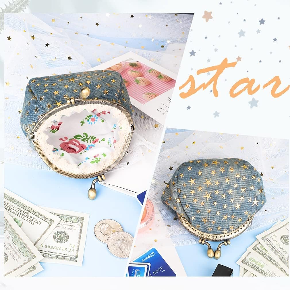 iSuperb Coin Purse Coin Bag Star Pouch Kiss-Lock Change Purse Small Wallets Coin Pouch for Women (Blue)