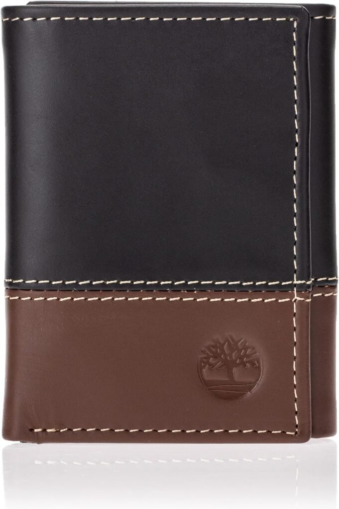 Timberland mens Leather Trifold Wallet With Id Window, Black/Brown (Hunter), One Size