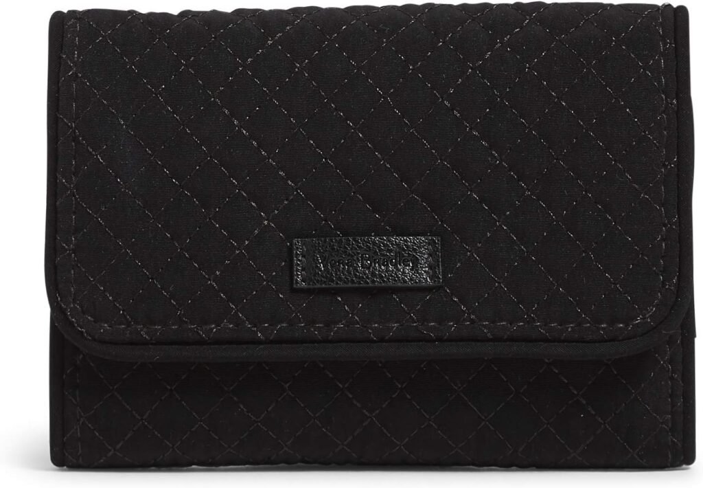 Vera Bradley Womens Microfiber Riley Compact Wallet With RFID Protection, True Black, One Size