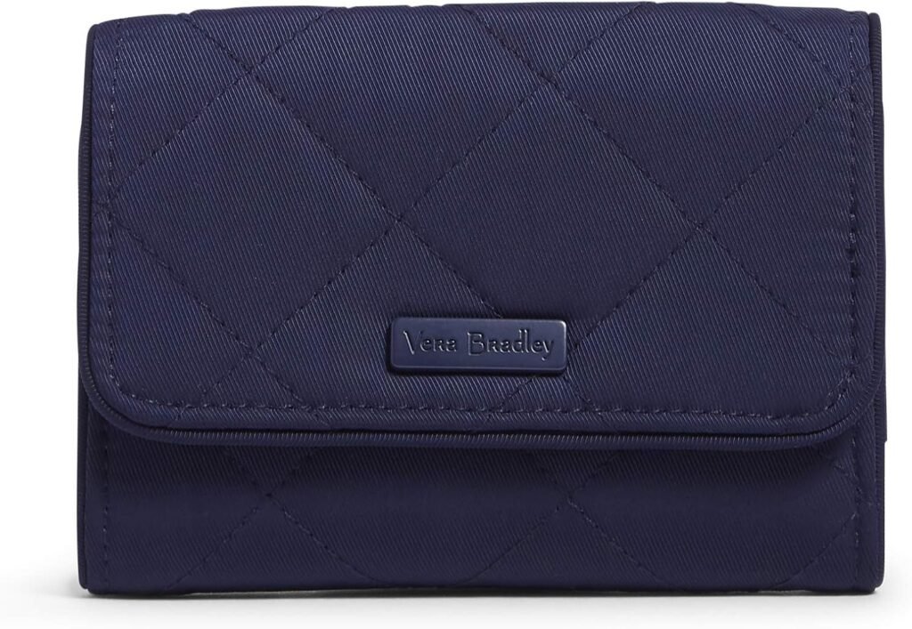 Vera Bradley Womens Performance Twill Riley Compact Wallet With RFID Protection, Classic Navy, One Size