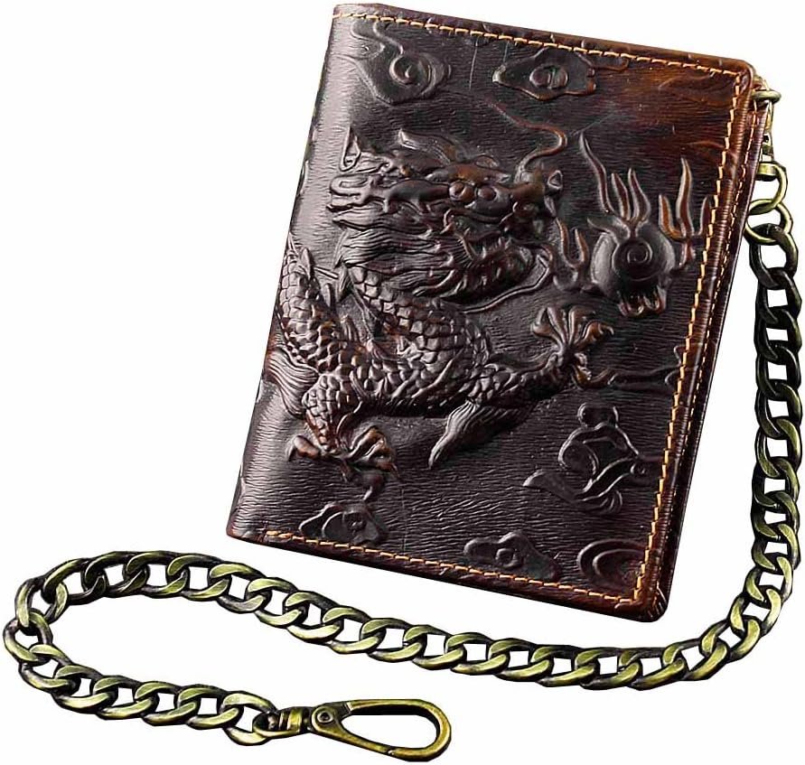 Vintage Dragon Mens Wallet Slim Card Money Purse Wi/Safe Chain